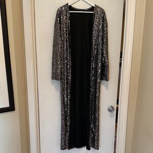 Nasty Gal Sequin Long Black and Silver Cardigan